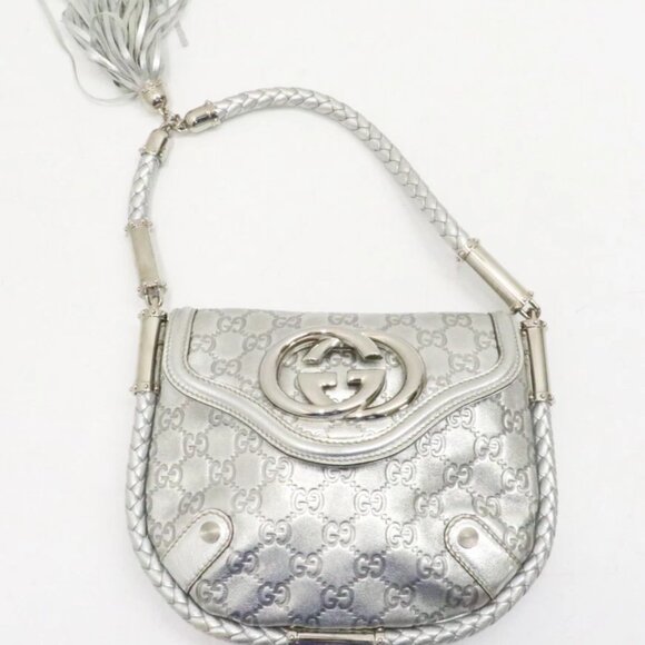 Gucci Small Signature Britt Tassel Shoulder Bag - Silver - Picture 1 of 15